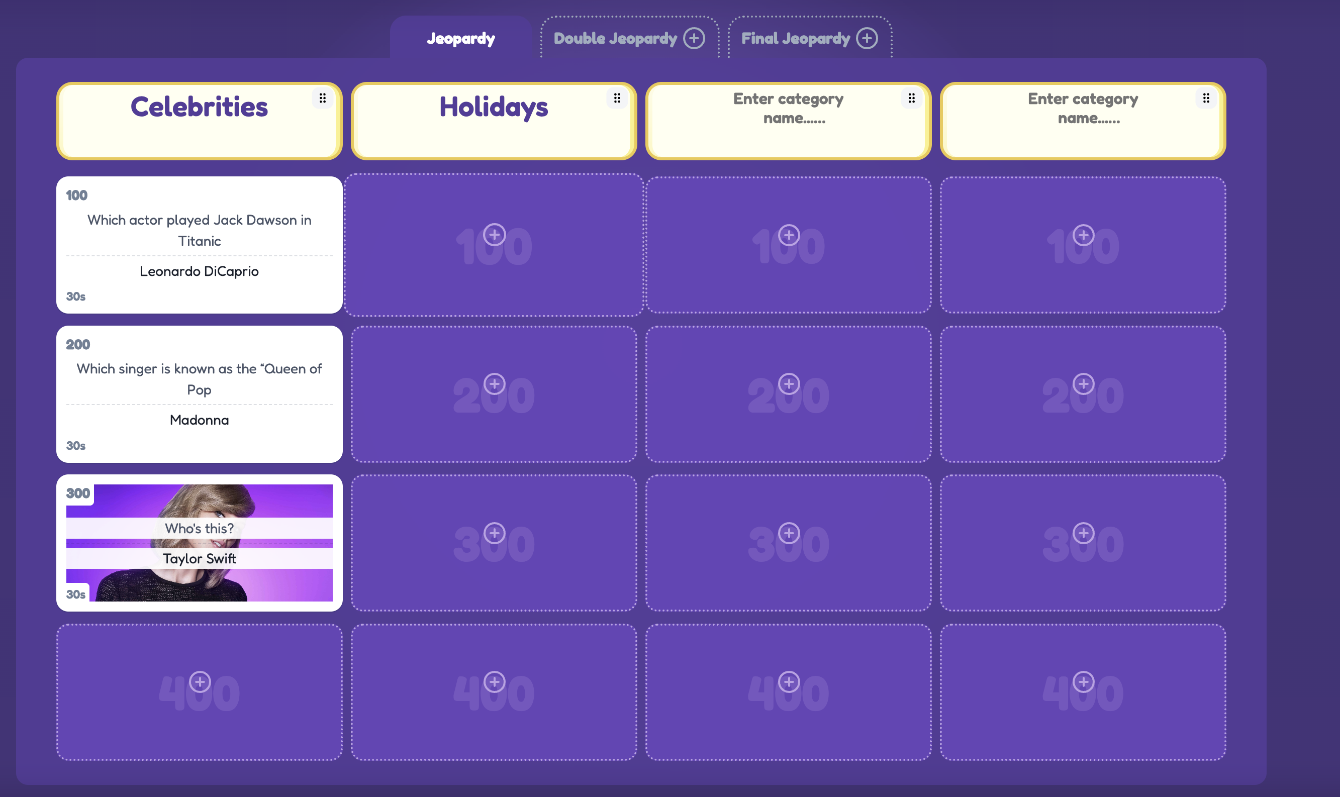 Jippis Jeopardy board creator for teachers Creating a classroom Jeopardy game in the Jippis board creator with categories and questions